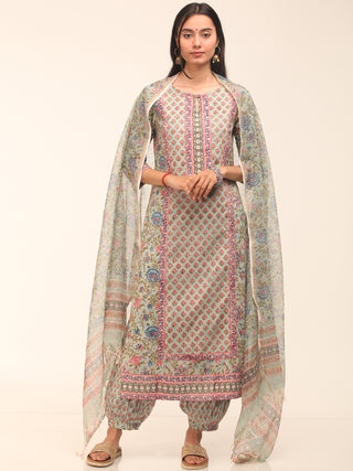 Nayab Aadab - Set of Kurta Pants & Kota Doria Dupatta - KS76E2556D