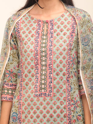 Nayab Aadab - Set of Kurta Pants & Kota Doria Dupatta - KS76E2556D