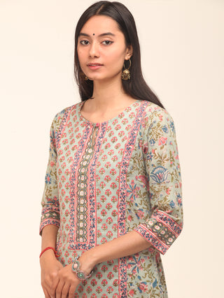 Nayab Aadab - Set of Kurta Pants & Kota Doria Dupatta - KS76E2556D