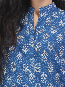 Indigo Beige Hand Block Printed Sleeveless Kurti - K0330105
