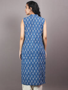 Indigo Beige Hand Block Printed Sleeveless Kurti - K0330105