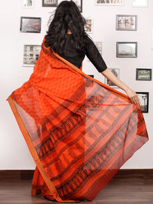 Coral Maroon Black Bagh Printed Maheshwari Cotton Saree - S031703341
