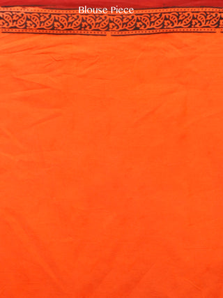 Coral Maroon Black Bagh Printed Maheshwari Cotton Saree - S031703341