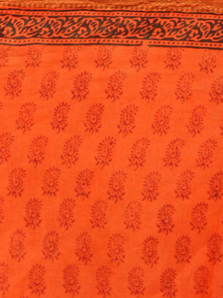 Coral Maroon Black Bagh Printed Maheshwari Cotton Saree - S031703341