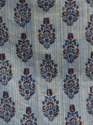 Indigo Ivory Maroon Hand Block Long Cotton Angrakha Dress With Knife Pleats  - D145F1002