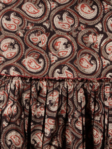 Black Brown Beige Hand Block Printed Cotton Dress With Tassels - D227F1329