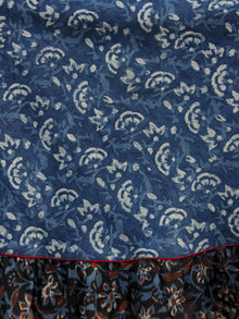 Indigo White Black Maroon Long Hand Block Cotton Dress With Frills  - D06F1103