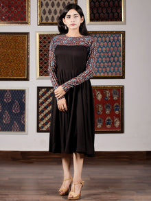 Indigo Black Rust Hand Block Printed Midi Dress - D260F1366