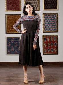 Indigo Black Rust Hand Block Printed Midi Dress - D260F1366