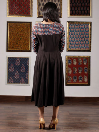 Indigo Black Rust Hand Block Printed Midi Dress - D260F1366