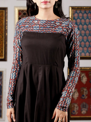 Indigo Black Rust Hand Block Printed Midi Dress - D260F1366