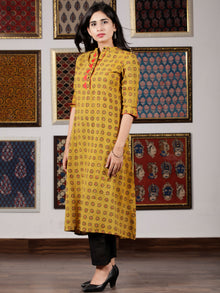 Mustard Orange Black Ajrakh Hand Block Printed Kurta in Natural Colors - K82F1629