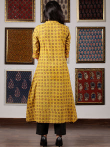 Mustard Orange Black Ajrakh Hand Block Printed Kurta in Natural Colors - K82F1629