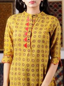 Mustard Orange Black Ajrakh Hand Block Printed Kurta in Natural Colors - K82F1629
