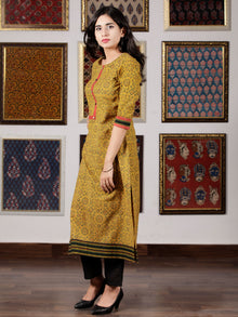 Mustard Green Black Orange Ajrakh Hand Block Printed Kurta in Natural Colors - K104F1524