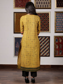 Mustard Green Black Orange Ajrakh Hand Block Printed Kurta in Natural Colors - K104F1524