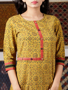 Mustard Green Black Orange Ajrakh Hand Block Printed Kurta in Natural Colors - K104F1524