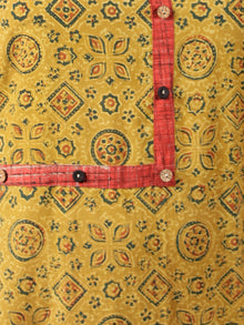 Mustard Green Black Orange Ajrakh Hand Block Printed Kurta in Natural Colors - K104F1524