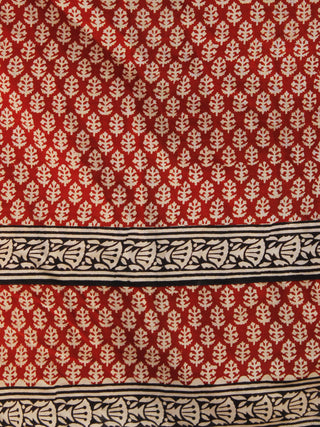 Naaz Red Ivory Black Long Hand Block Cotton Dress With Lining  - DS44F001