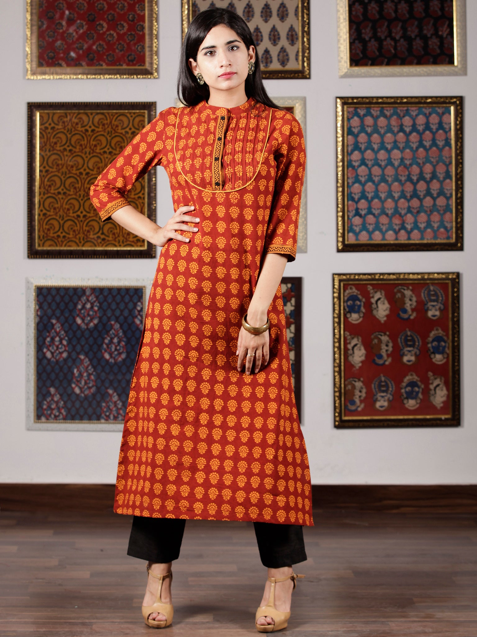Red Yellow Bagh Printed Kurta in Natural Colors - K105F1700 – InduBindu