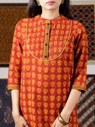 Red Yellow Bagh Printed Kurta in Natural Colors - K105F1700