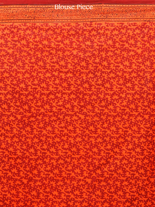 Coral Maroon Black Bagh Printed Maheshwari Cotton Saree - S031703342