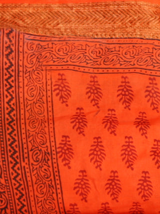 Coral Maroon Black Bagh Printed Maheshwari Cotton Saree - S031703342