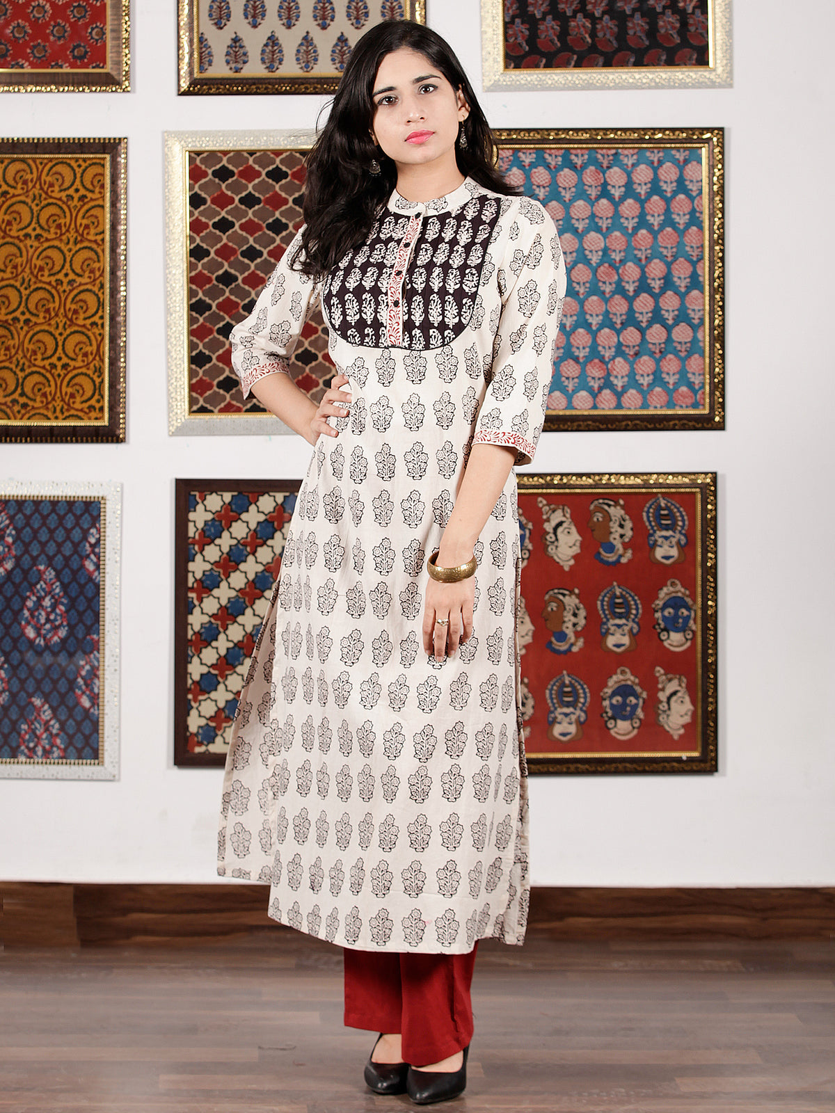Ivory Black Rust Bagh Printed Kurta in Natural Colors - K105F1696
