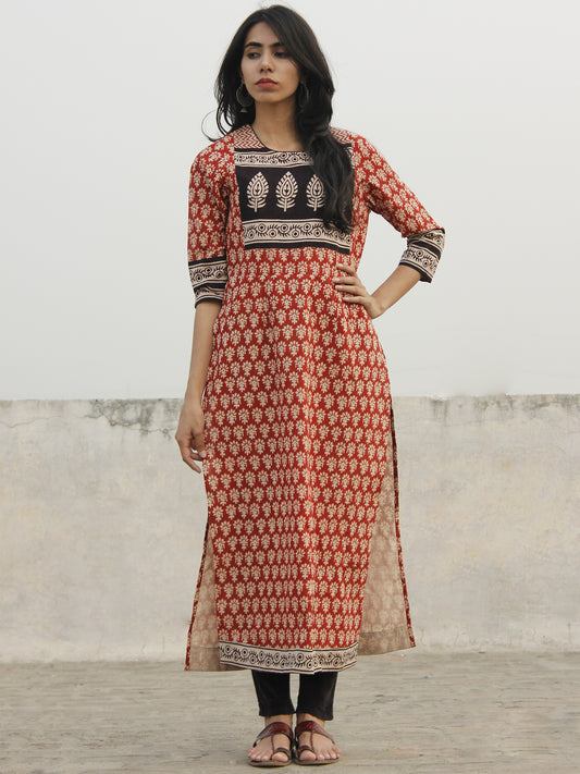 Red Beige Black Hand Block Printed Kurta - K29F001