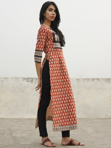 Red Beige Black Hand Block Printed Kurta - K29F001