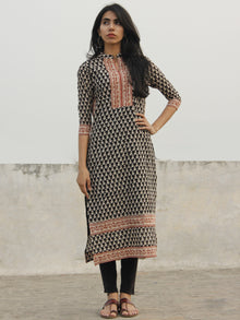 Black Beige Red Hand Block Printed Kurta With Stand Collar - K28F001