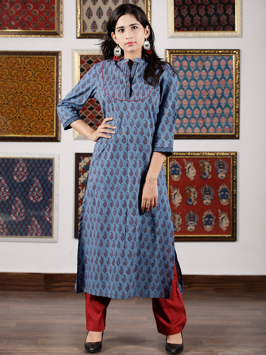 Blue Maroon Black Bagh Printed Kurta in Natural Colors - K105F1693