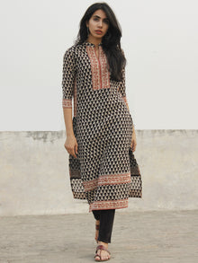 Black Beige Red Hand Block Printed Kurta With Stand Collar - K28F001