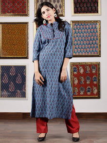 Blue Maroon Black Bagh Printed Kurta in Natural Colors - K105F1693