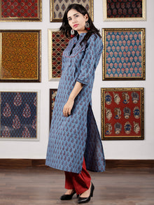 Blue Maroon Black Bagh Printed Kurta in Natural Colors - K105F1693