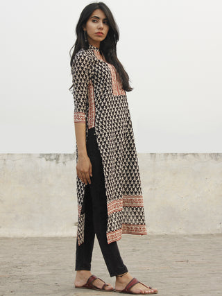 Black Beige Red Hand Block Printed Kurta With Stand Collar - K28F001