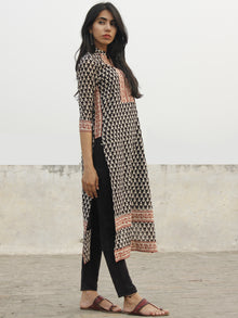 Black Beige Red Hand Block Printed Kurta With Stand Collar - K28F001