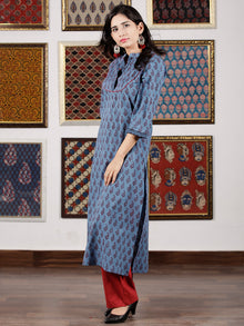 Blue Maroon Black Bagh Printed Kurta in Natural Colors - K105F1693