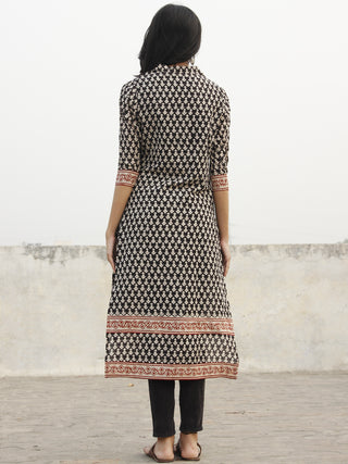 Black Beige Red Hand Block Printed Kurta With Stand Collar - K28F001