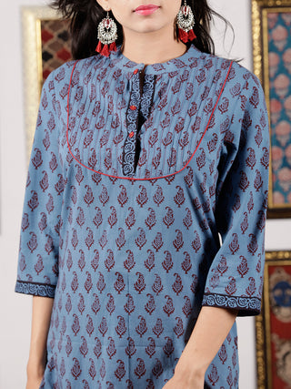 Blue Maroon Black Bagh Printed Kurta in Natural Colors - K105F1693