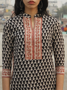 Black Beige Red Hand Block Printed Kurta With Stand Collar - K28F001