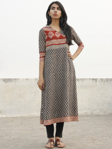 Black Red Beige Hand Block Printed Angrakha Style Kurta - K30F001