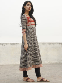 Black Red Beige Hand Block Printed Angrakha Style Kurta - K30F001