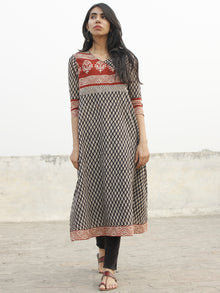Black Red Beige Hand Block Printed Angrakha Style Kurta - K30F001