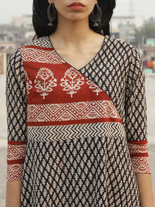 Black Red Beige Hand Block Printed Angrakha Style Kurta - K30F001