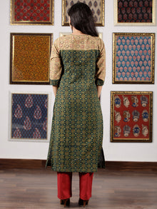 Green Beige Peanut Brown Black Ajrakh Hand Block Printed Kurta in Natural Colors - K107F1586