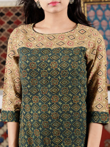 Green Beige Peanut Brown Black Ajrakh Hand Block Printed Kurta in Natural Colors - K107F1586