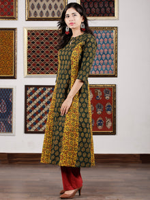 Green Yellow Maroon Black Ajrakh Hand Block Printed Kurta in Natural Colors - K108F1598
