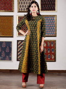 Green Yellow Maroon Black Ajrakh Hand Block Printed Kurta in Natural Colors - K108F1598