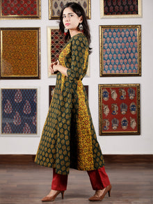 Green Yellow Maroon Black Ajrakh Hand Block Printed Kurta in Natural Colors - K108F1598